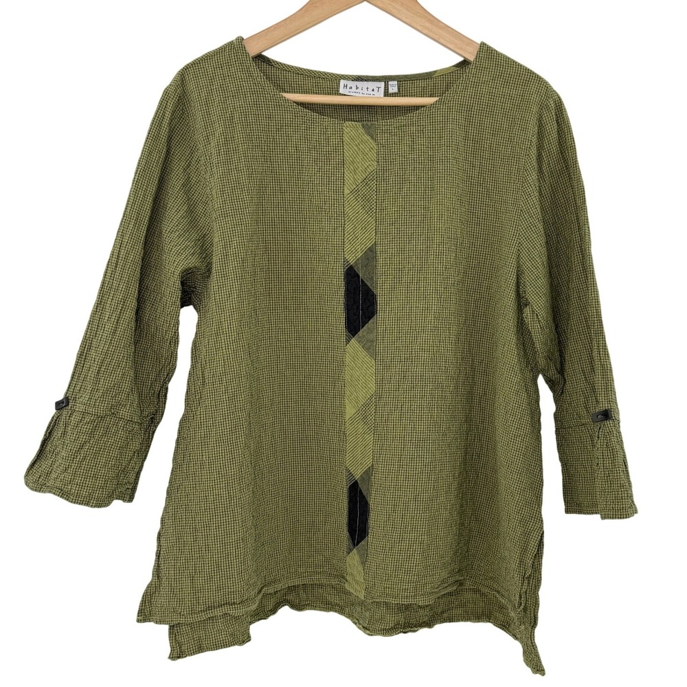 # Habitat Green Textured Tunic with Geometric Inset (L)